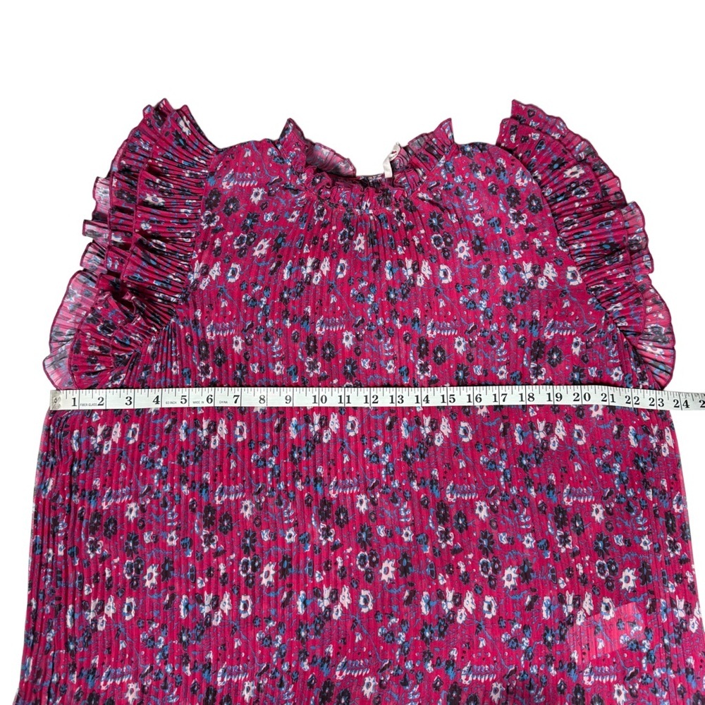 by Anthropologie Sheer Fairy Pink Floral Pleated Flutter Sleeve Layering Top - Picture 10 of 10